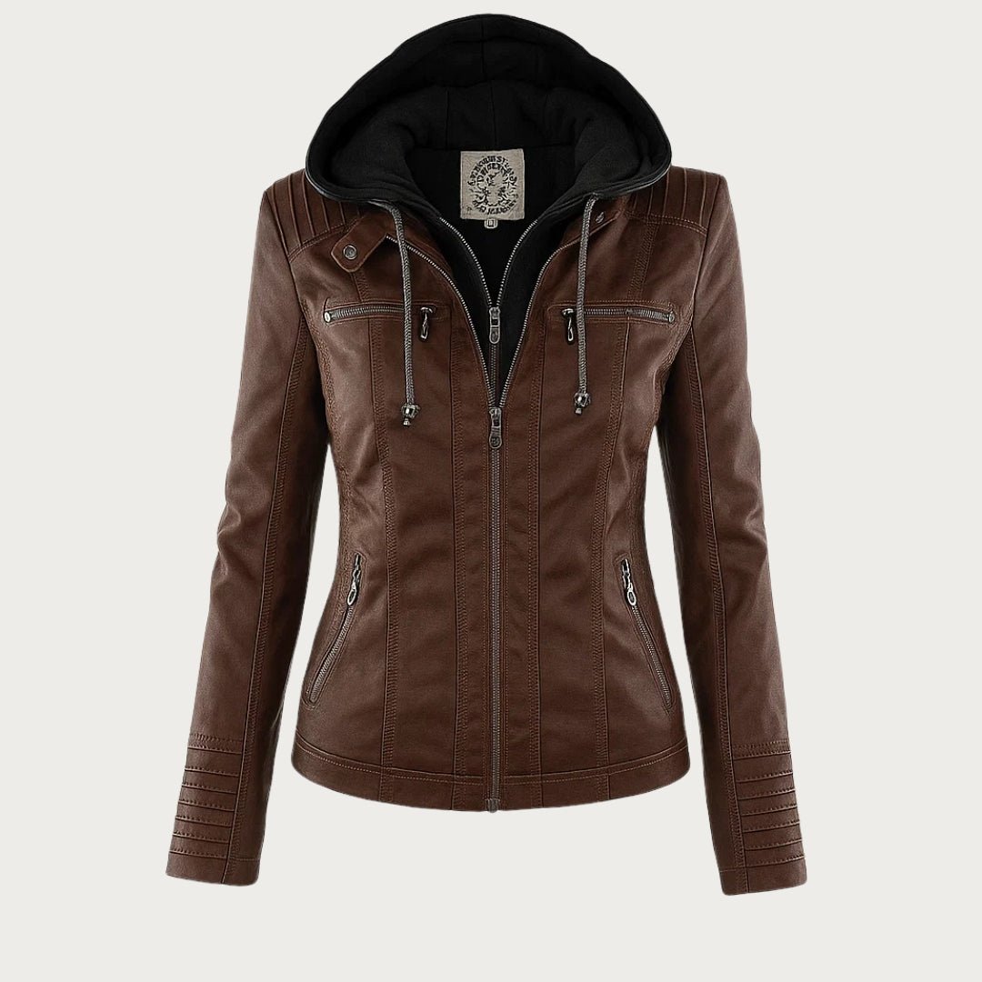 Leather Biker Jacket with Removable Drawstring Hood and Zip Details - Marl &amp; Mere
