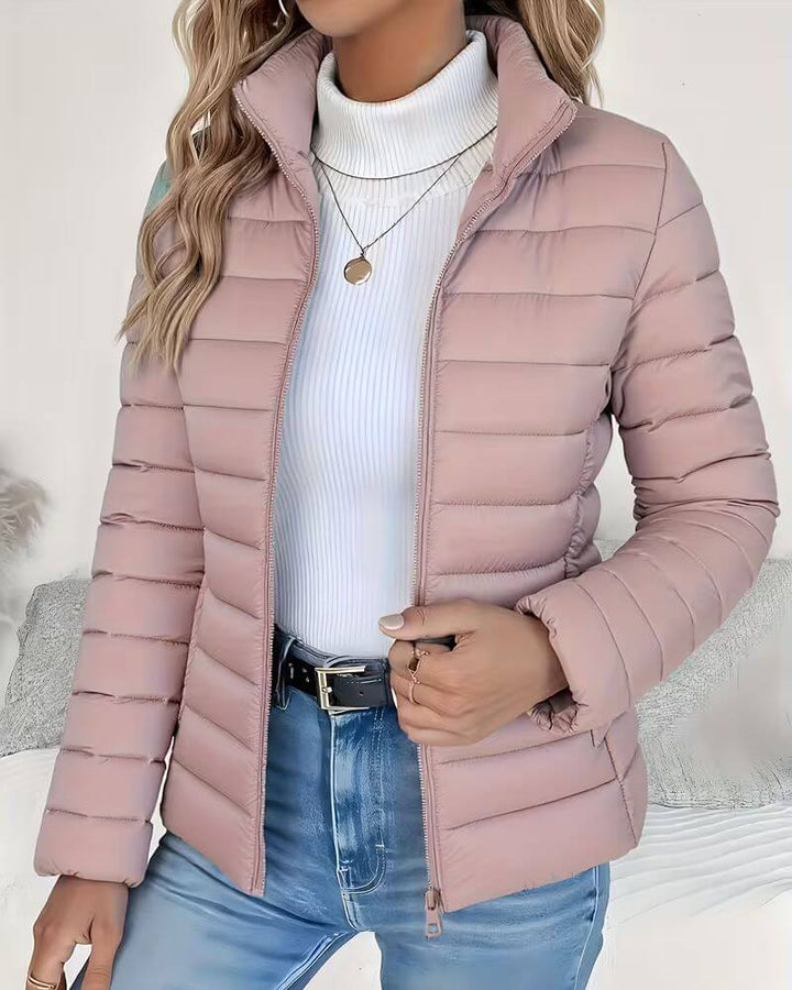 Lightweight Quilted Puffer Jacket with Stand Collar and Full Zip Front