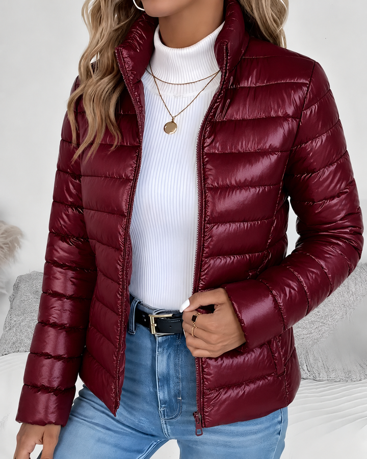 Lightweight Quilted Puffer Jacket with Stand Collar and Full Zip Front - Marl &amp; Mere