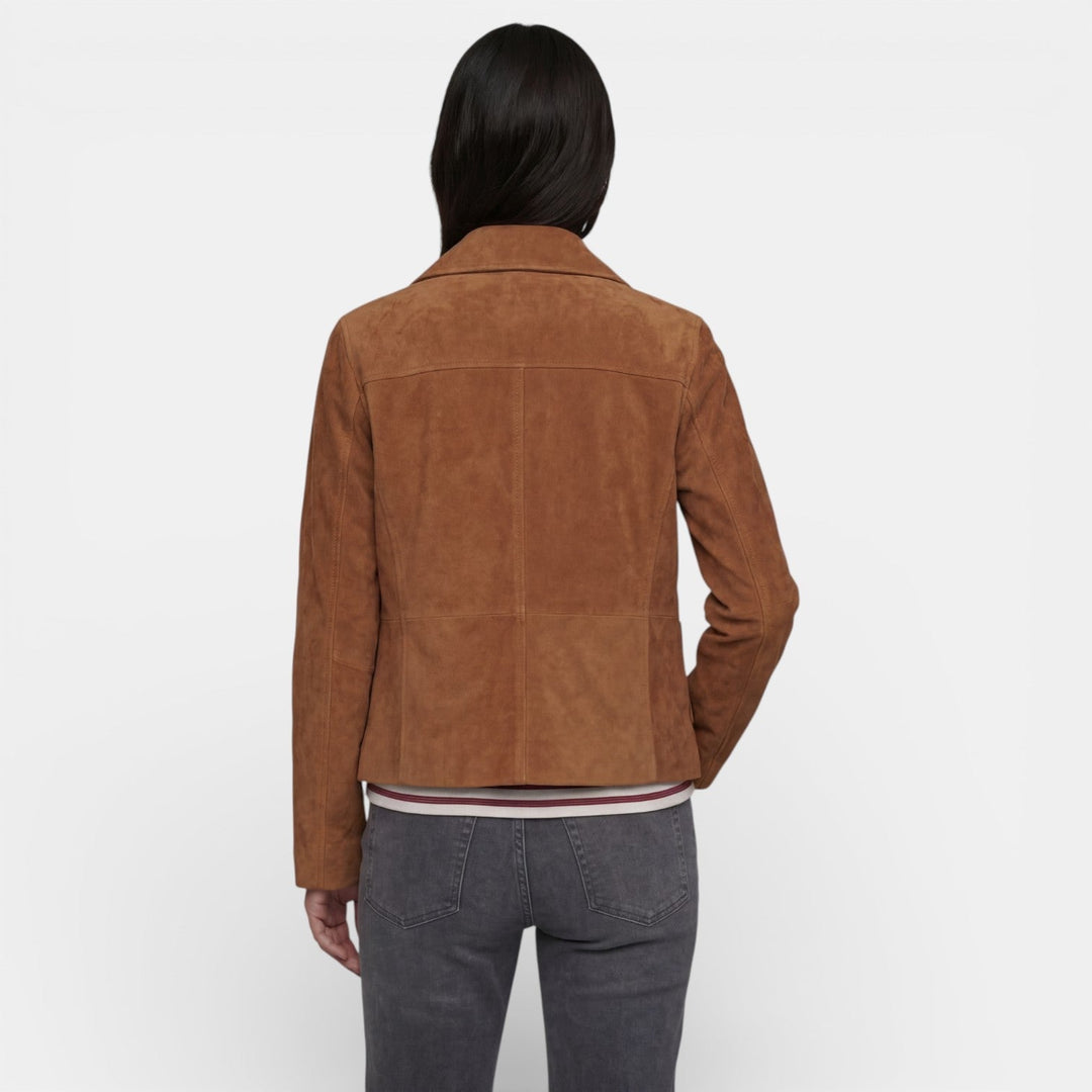 Lightweight Suede Jacket with Shirt Collar and Button Front