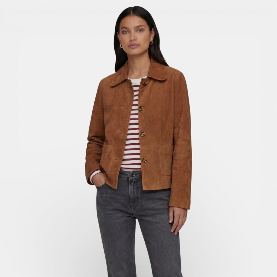 Lightweight Suede Jacket with Shirt Collar and Button Front - Marl & Mere