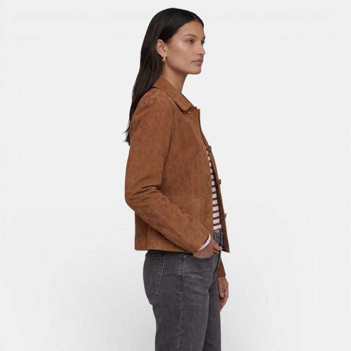 Lightweight Suede Jacket with Shirt Collar and Button Front - Marl &amp; Mere