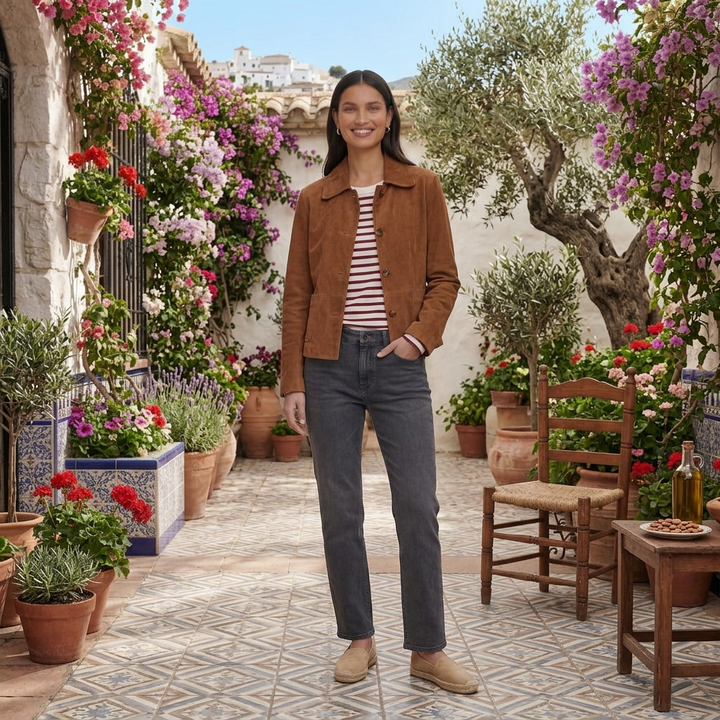 Lightweight Suede Jacket with Shirt Collar and Button Front - Marl &amp; Mere
