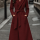Long Belted Wool-Look Maxi Coat with Wide Collar and Patch Pockets