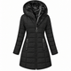 Long Fur-Lined Quilted Down Jacket with Hood and Zip Front
