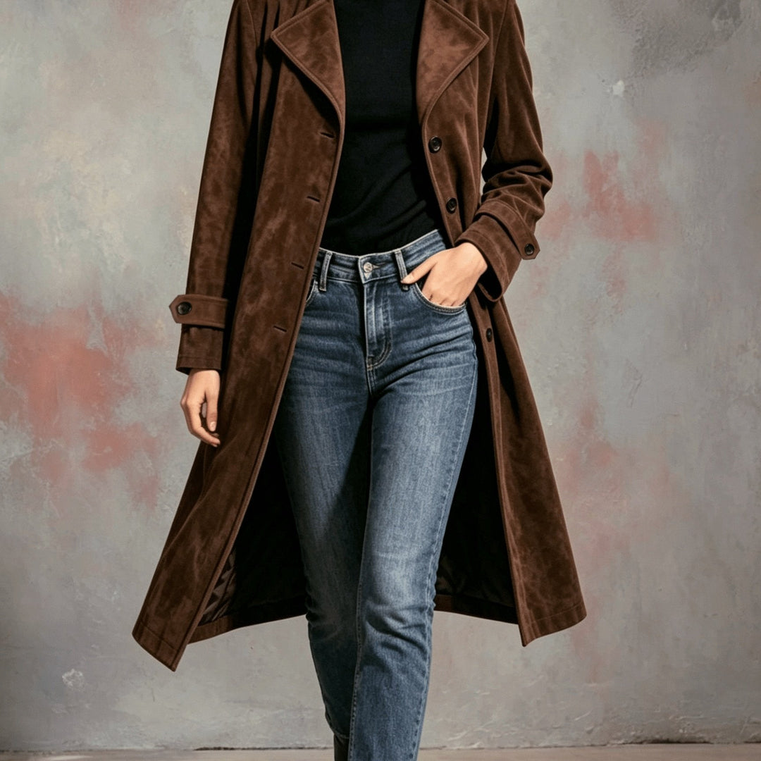 Longline Single-Breasted Coat with Notch Lapels