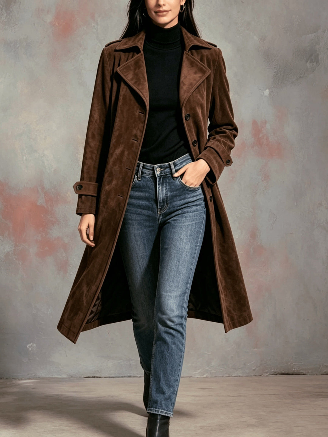 Longline Single-Breasted Coat with Notch Lapels - Marl &amp; Mere