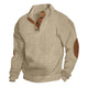 Men's Half-Button Jacquard Knit Jumper with Stand Collar and Elbow Patches