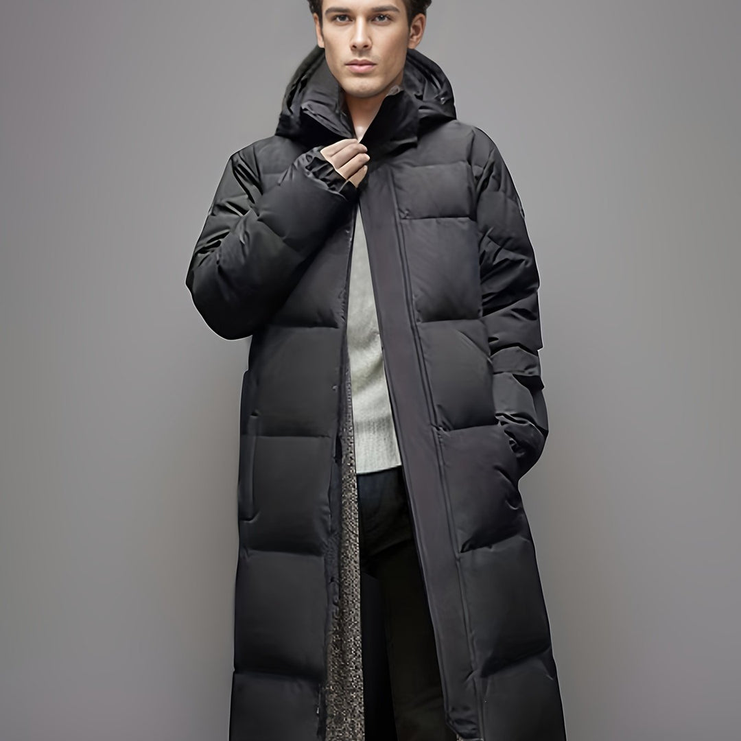 Men's Long Hooded Puffer Coat with Windproof Shell