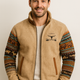 Men's Western Fleece Jacket with Aztec Print Sleeves and Colour-Block Panels