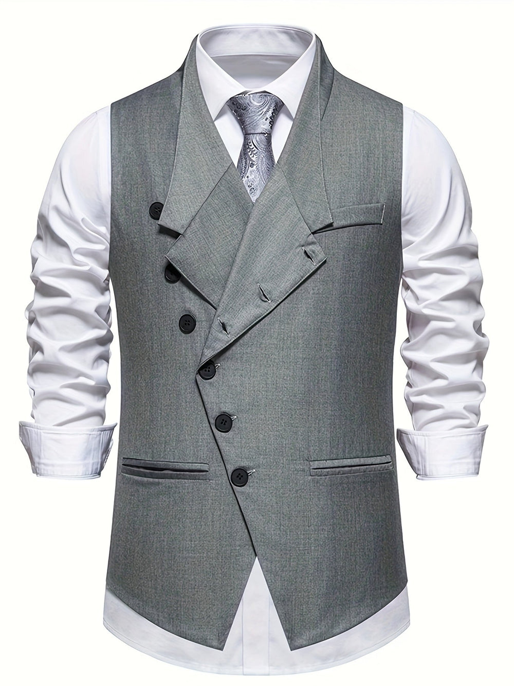 Men's Asymmetric Button Tailored Waistcoat with Stand Collar