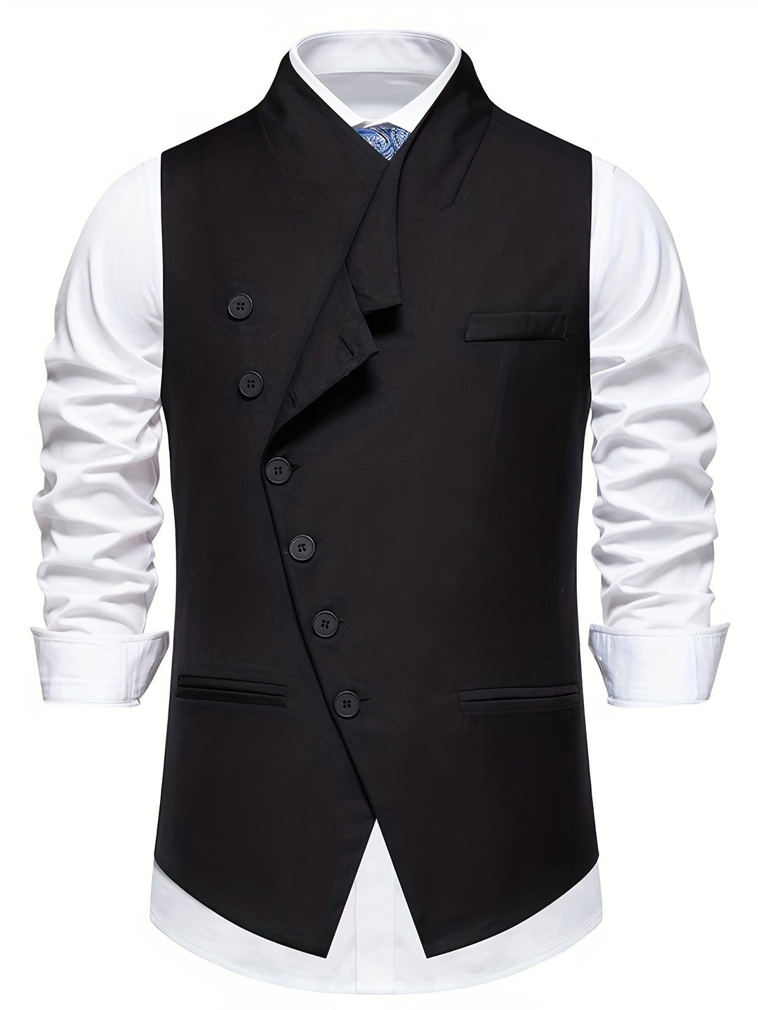 Men's Asymmetric Button Tailored Waistcoat with Stand Collar - Marl & Mere