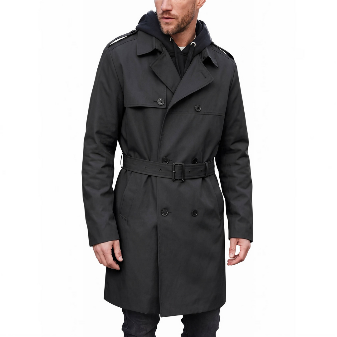 Men's Belted Double-Breasted Trench Coat with Water-Resistant Shell - Marl & Mere