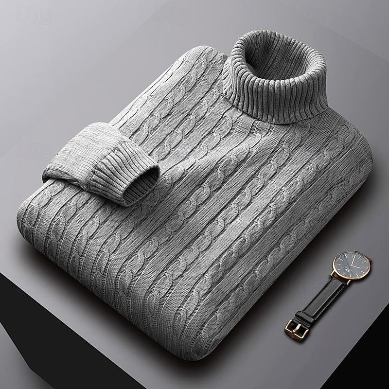 Men's Cable Knit Turtleneck Jumper
