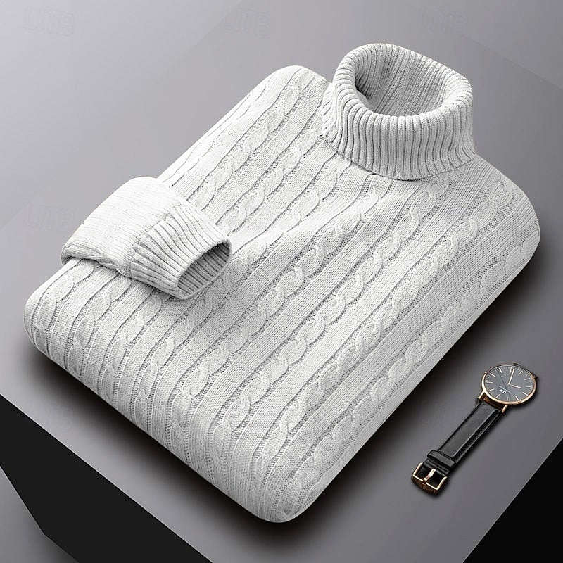 Men's Cable Knit Turtleneck Jumper