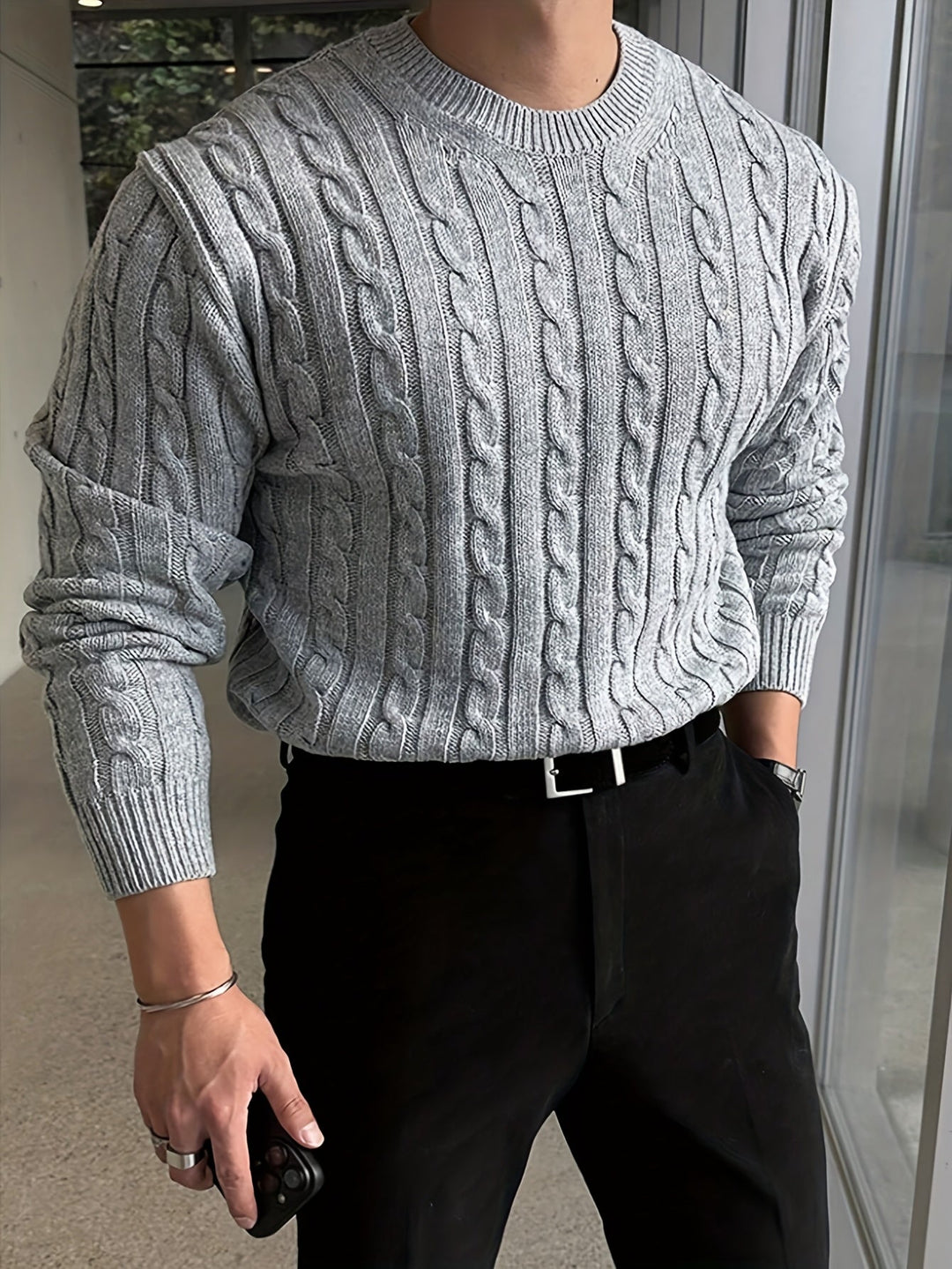 Men's Chunky Cable Knit Crew Neck Jumper