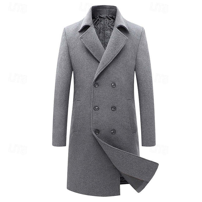 Men's Double-Breasted Overcoat with Wide Notch Lapels