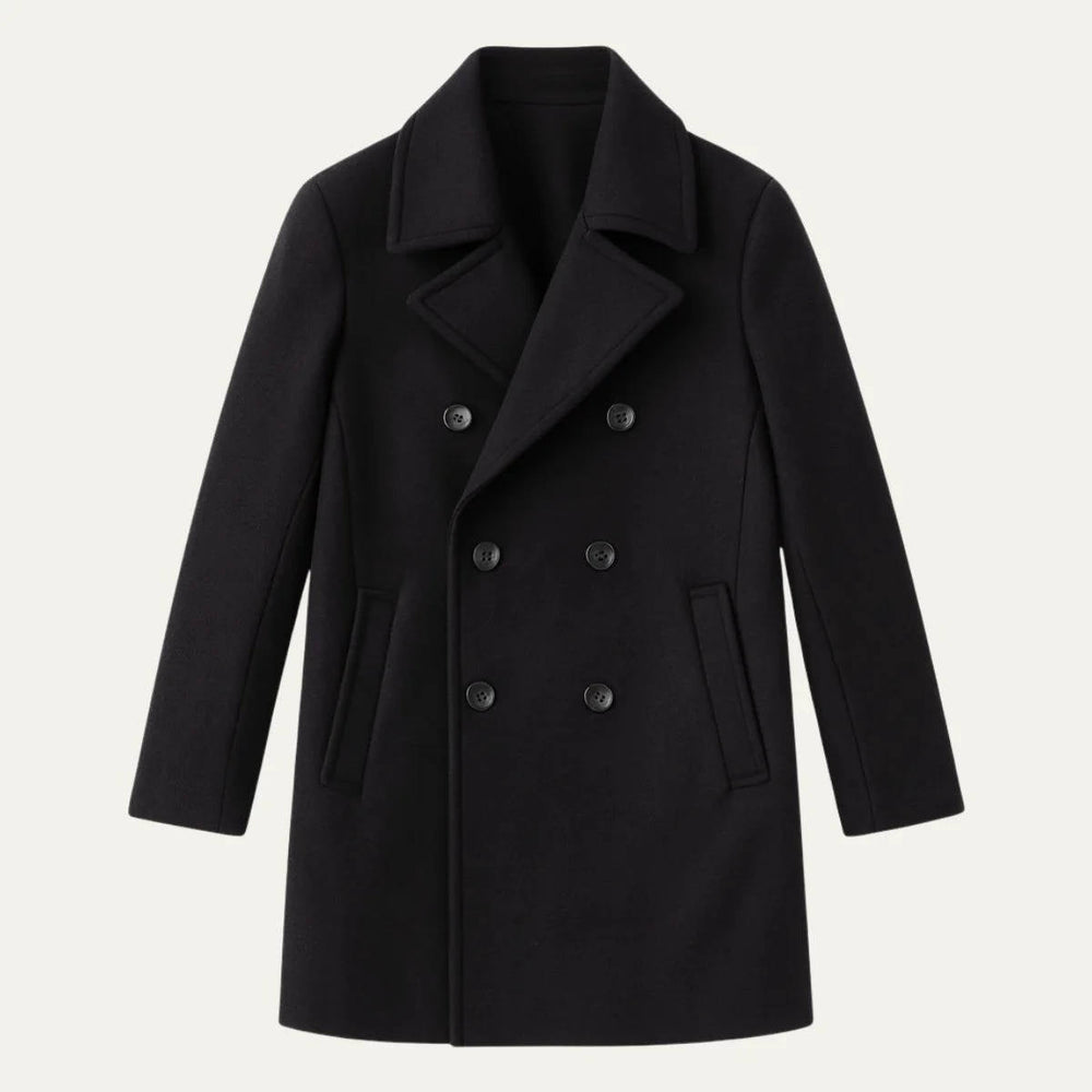 Men's Double-Breasted Wool Peacoat with Wide Notch Lapels - Marl & Mere