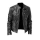 Men's Faux Leather Biker Jacket with Stand Collar and Front Zip