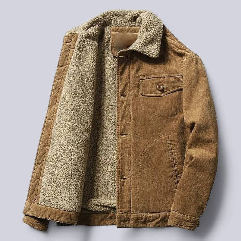 Men's Fleece-Lined Corduroy Jacket with Front Zip and Three Pockets - Marl & Mere