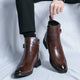 Men's Genuine Leather Buckle Strap Ankle Boots with Side Zip