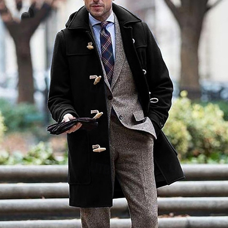 Men's Hooded Duffle Overcoat with Toggle Fastening
