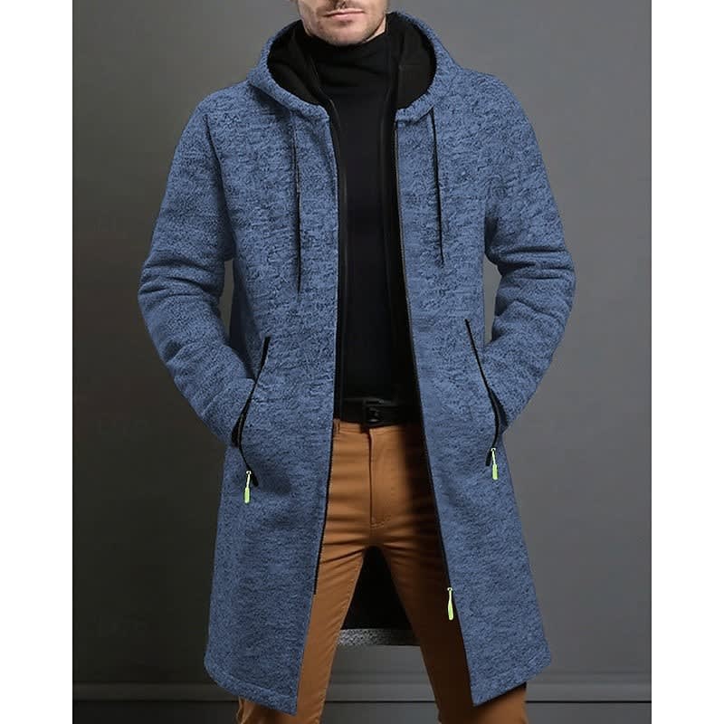Men's Hooded Marl Knit Overcoat with Full-Length Zip