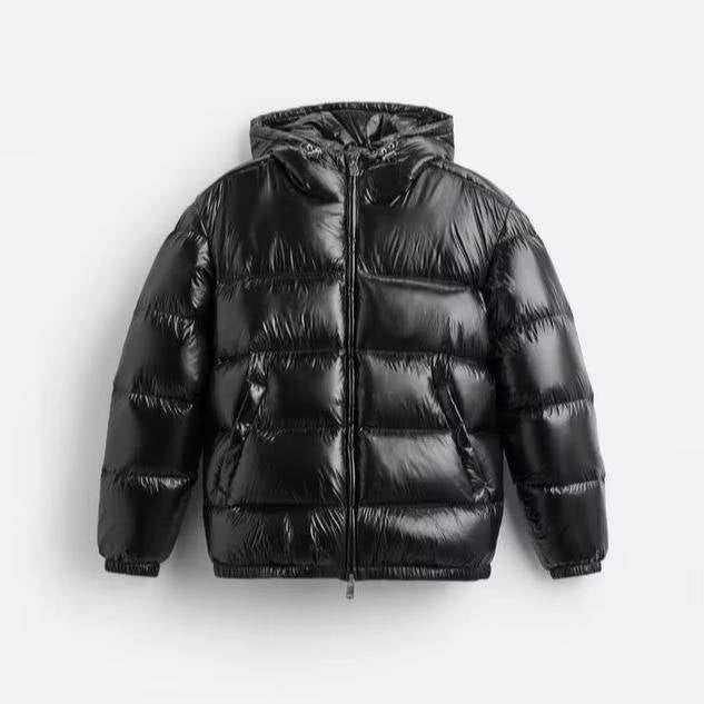 Men's Hooded Puffer Jacket with Cotton Padding and Stand Collar - Marl & Mere