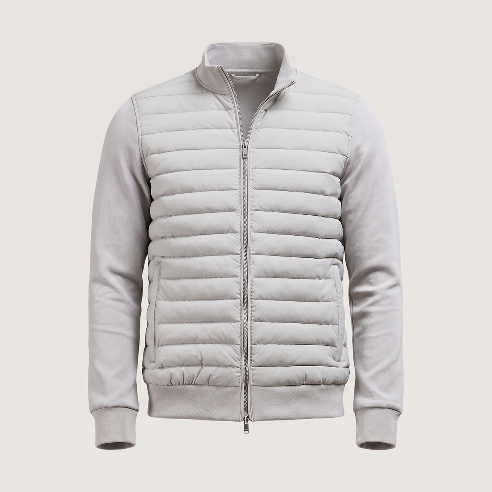 Men's Hybrid Jacket with Quilted Padded Front and High Collar