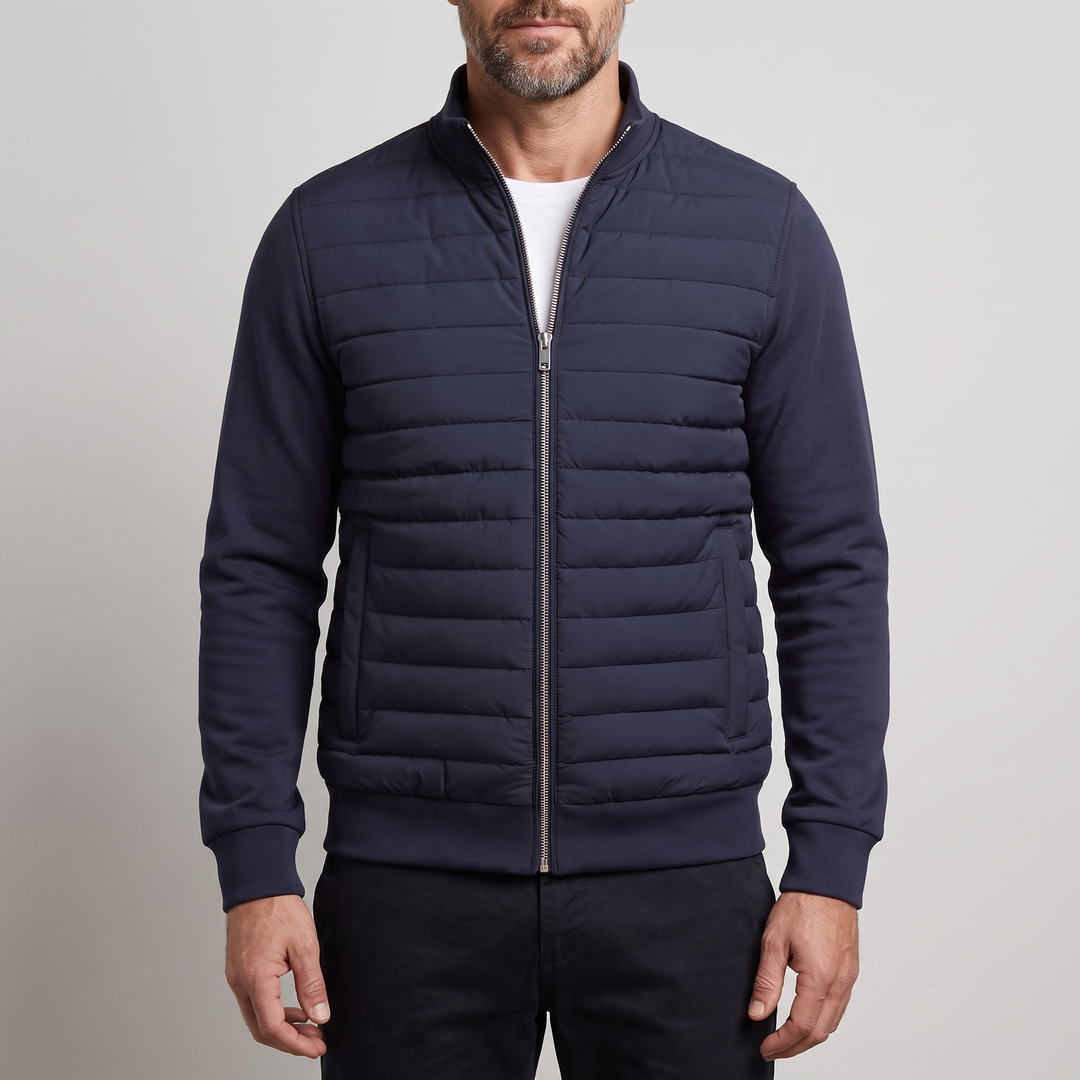 Men's Hybrid Jacket with Quilted Padded Front and High Collar - Marl & Mere