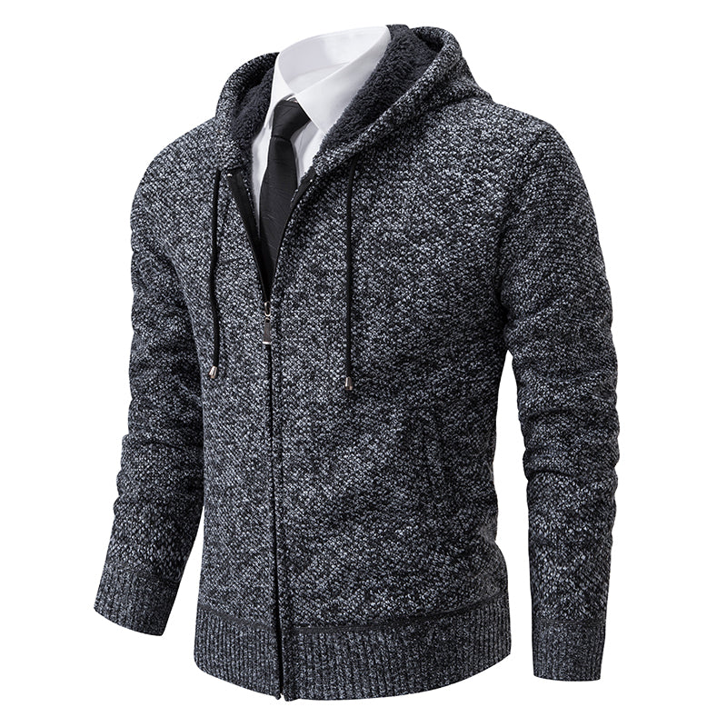 Men's Knitted Zip-Up Cardigan with Stand Collar