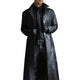 Men's Long Trench Coat with Notched Lapels and Smooth Finish