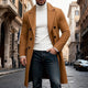 Men's Long Wool-Blend Double-Breasted Overcoat with Notched Lapels