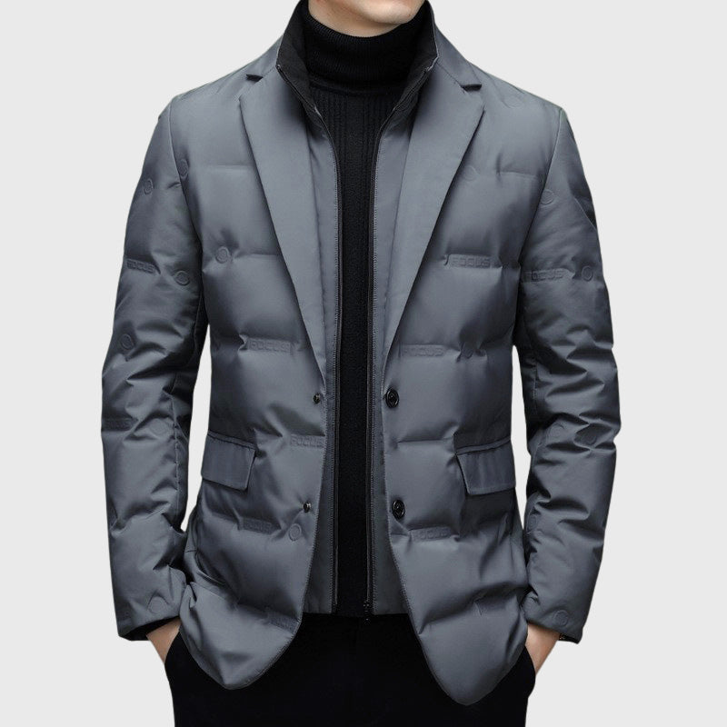 Men's Quilted Duck Down Puffer Blazer with Notch Lapels