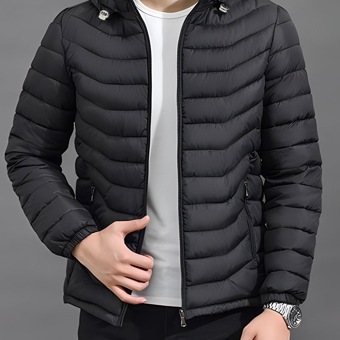 Men's Quilted Puffer Jacket with Removable Hood - Marl & Mere