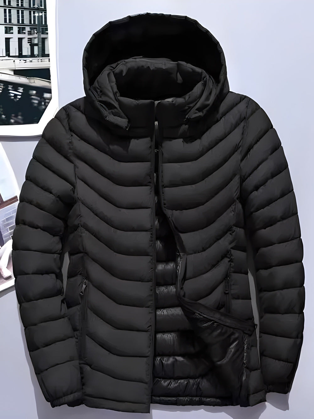 Men's Quilted Puffer Jacket with Removable Hood - Marl & Mere
