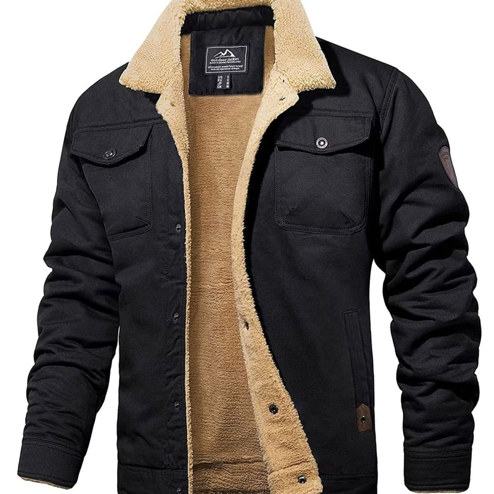 Men's Sherpa-Lined Jacket with Snap Button Front and Four Pockets