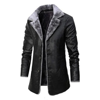 Men's Sherpa-Lined Winter Jacket with Fur Collar and Button Front