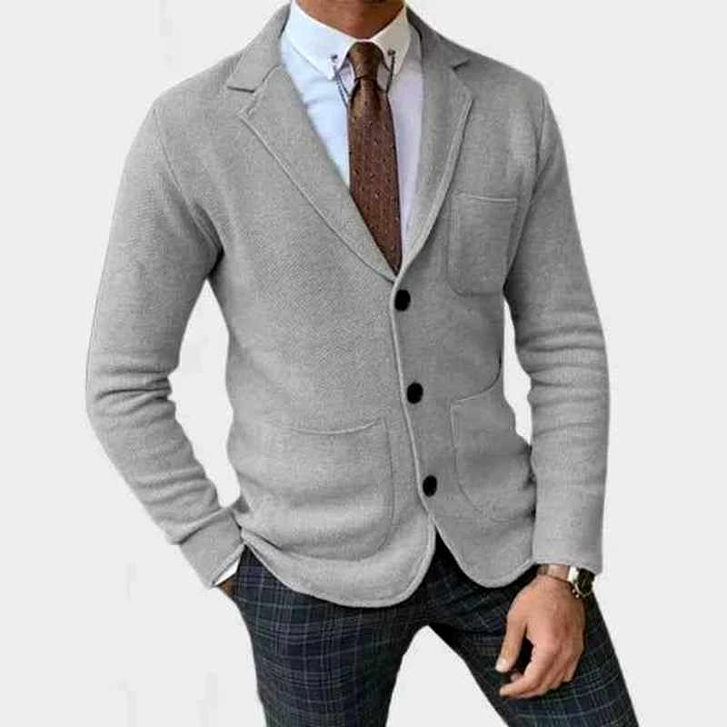 Men's Slim-Fit Three-Button Blazer with Notch Lapels and Patch Pockets