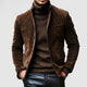 Men's Suede Tailored Blazer with Stand Collar and Flap Pockets