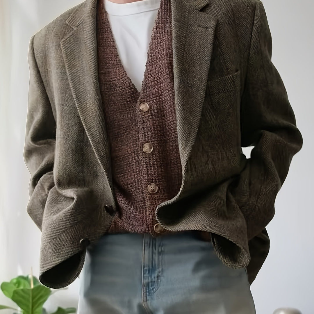 Men's Textured Tailored Blazer with Notch Lapels
