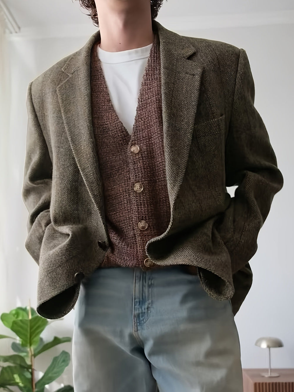 Men's Textured Tailored Blazer with Notch Lapels - Marl & Mere
