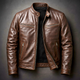 Men's Vintage Leather Jacket with Band Collar and Zip Front