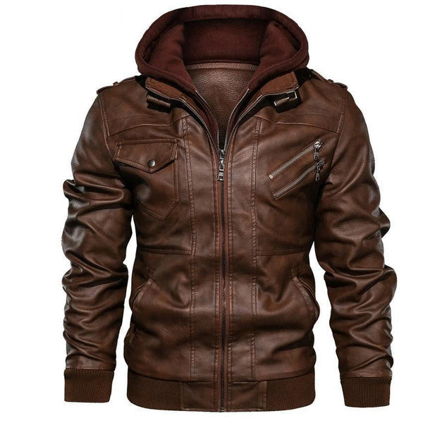 Men's Wind-Resistant Jacket with Removable Hood and Stand Collar