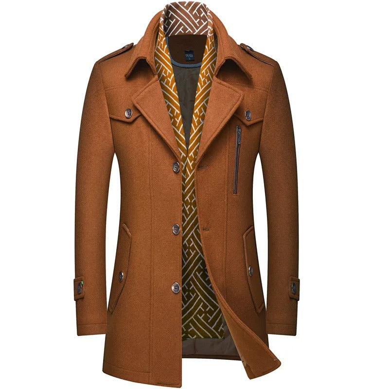 Men's Wool-Blend Winter Overcoat with Layered Collar and Button Front - Marl & Mere
