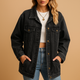 Oversized Denim Jacket with Gold-Tone Snap Buttons and Chest Pockets