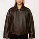 Oversized Leather Jacket with Buckle Belt Hem and Full Zip