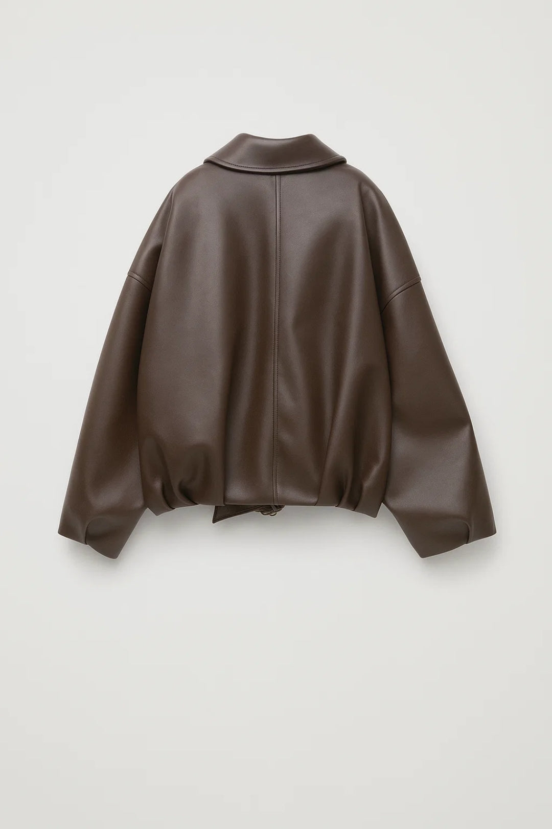 Oversized Faux Leather Jacket with Buckle Belt Hem and Full Zip