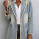 Oversized Light Wash Denim Blazer with Cream Frayed Trim