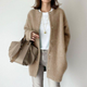 Oversized Longline Knit Cardigan with Round Neck and Button Front